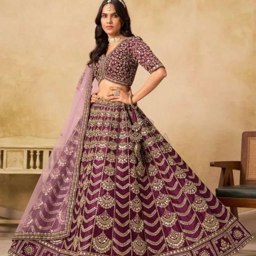 Wine Embroidered Art Silk Lehenga Choli Wine Embroidered Art Silk Lehenga Choli