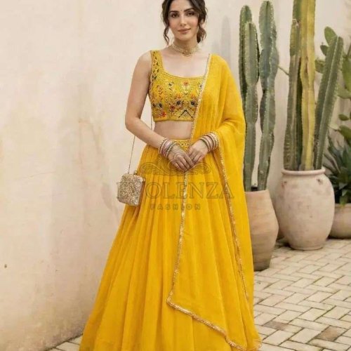 Yellow Georgette Embroidered Lehenga Choli