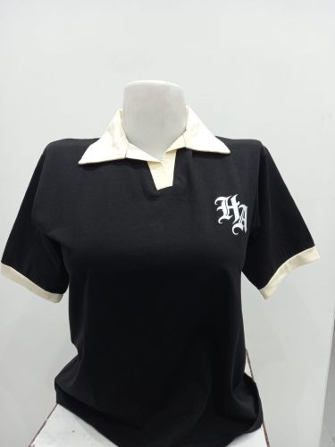 Ladies Black Contrast Collar Polo T-Shirt