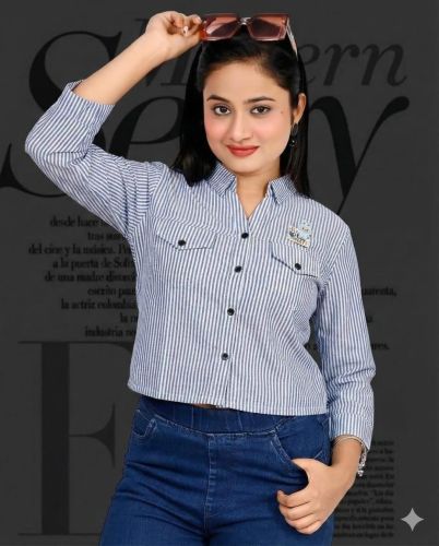 Ladies Blue Stripe Casual Cotton Shirt