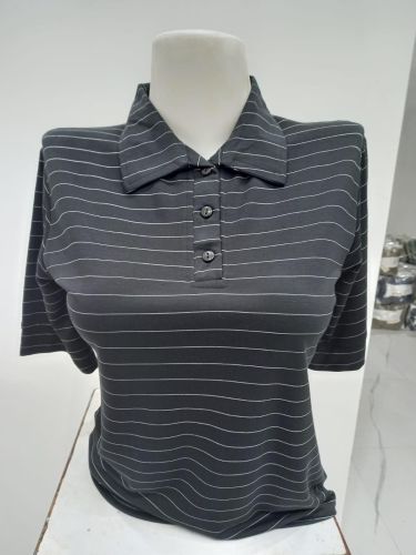 Ladies Charcoal Stripe Polo Collar T-Shirt