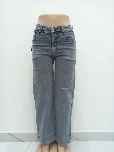 Ladies Ice Grey Wide Leg Casual Denim Jeans