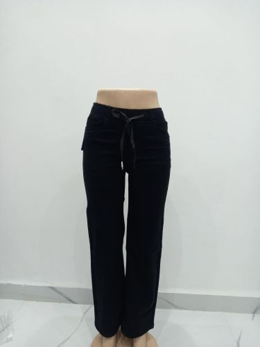 Ladies Jet Black Drawstring Comfort Fit Denim Pants