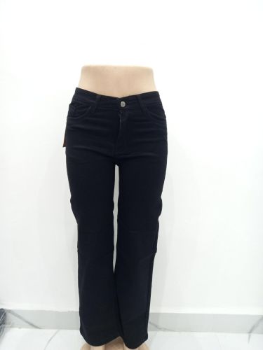 Ladies Jet Black Straight Cut High Rise Denim Jeans