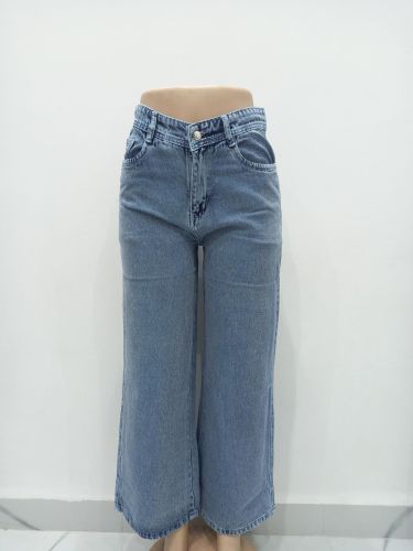 Ladies Light Blue High Waist Wide Leg Denim Jeans