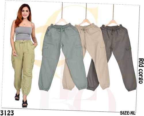 Ladies Light Olive Elastic Hem Cargo Jogger Pant