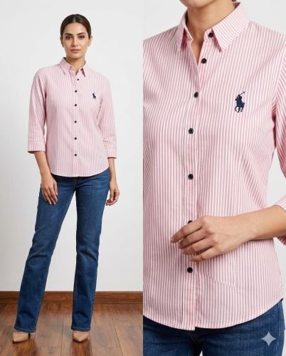 Ladies Pink &AMP; White Stripe Formal Casual Shirt