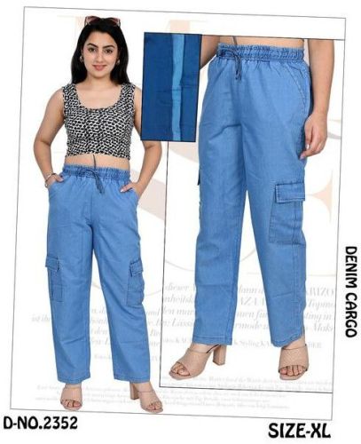 Ladies Sky Blue Denim Utility Cargo Pant