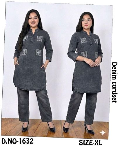 Ladies Washed Denim Kurti Co-ord Set