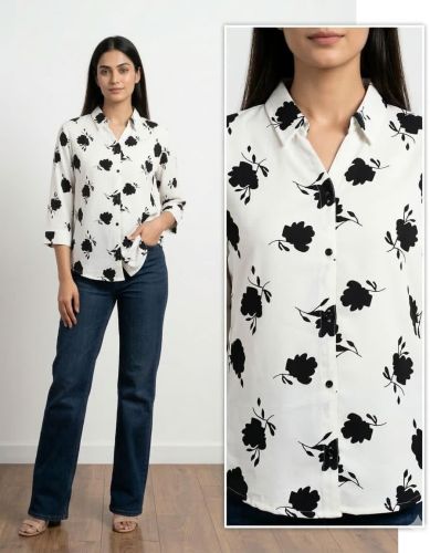Ladies White &AMP; Black Floral Printed Casual Shirt