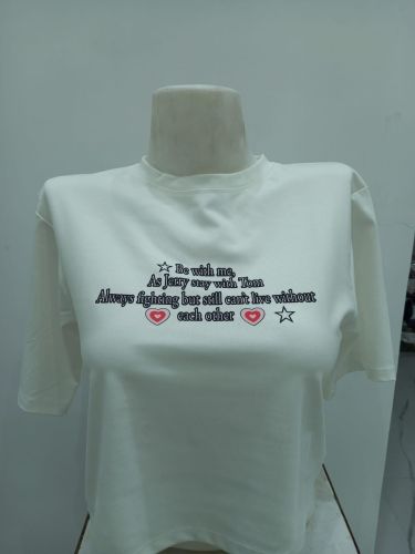 Ladies White Printed Round Neck T-Shirt