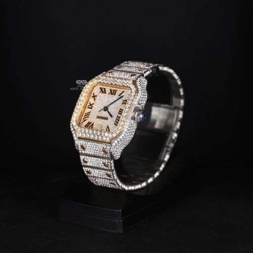 White Yellow Tone Full Iced Out Moissanite Diamond Watch