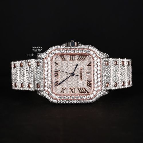 White Rose Tone Full Iced Out Moissanite Diamond Watch