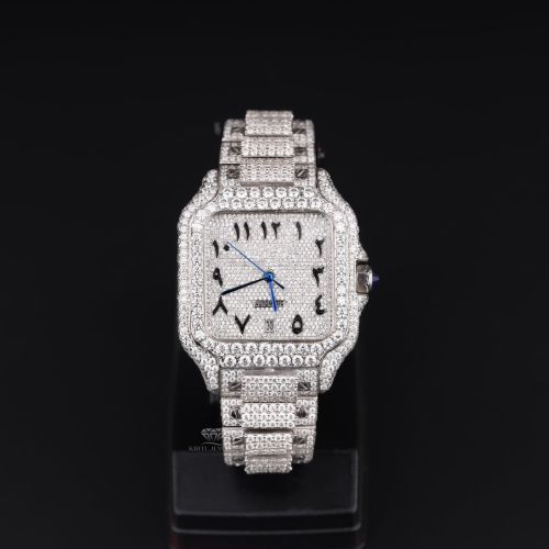White Tone Square  Luxury Full Iced Out Moissanite Diamond Watch