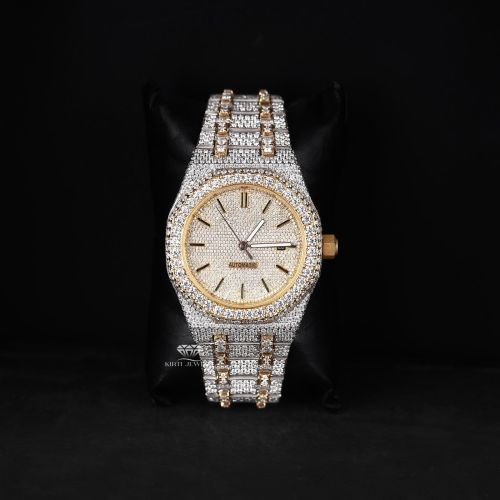 Yellow Bezel Two Tone Luxury Full Iced Out Moissanite Diamond Watch