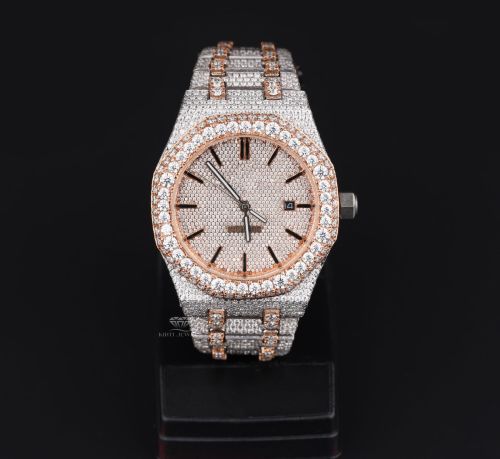 Rose Bezel Two Tone Full Iced Out Moissanite Diamond Watch