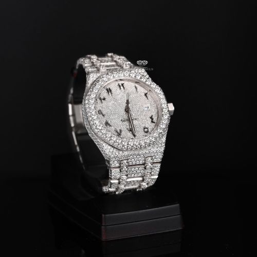 White Tone Arabic Dial Luxury Full Iced Out Moissanite Diamond Watch