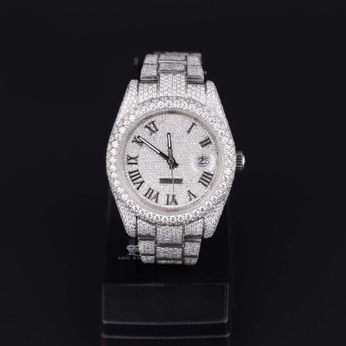 White Tone Roman Dial Full Iced Out Moissanite Diamond Watch