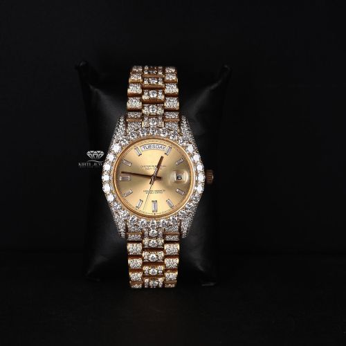 Yellow Tone Champagne Dial Bust Down Moissanite Diamond Watch