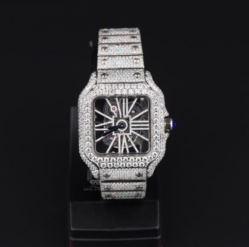 Square Skeleton White Tone Iced Out Moissanite Diamond Watch