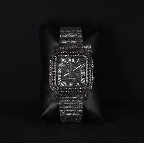 Square Case Iced Bezel Black Moissanite Diamond Watch