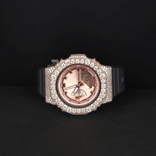 Rose Gold Dial  Analog Digital Quartz Iced Out Diamond Watch