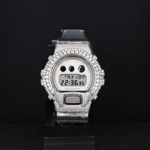 White Tone  Full Pave Quartz Iced Out Diamond Digital Watch