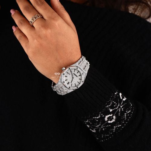 PavÉ Stainless Steel Bracelet Octagonal Full Diamond Watch