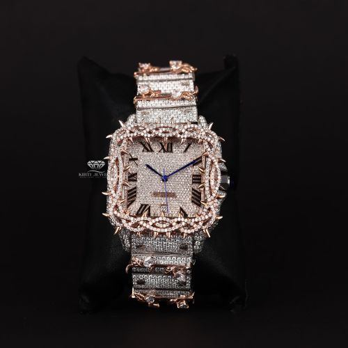 Thorn Bezel Design Square Rose Gold Roman Dial Quartz Wrist Watch