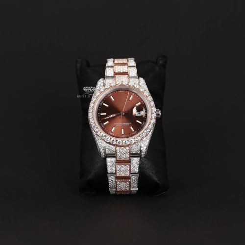PavÉ Stainless Steel Bracelet  Two Tone Brown Dial  Diamond Watch