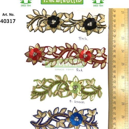 3D Handmade Leaf Vine Sequin Embroidery Badge Strip