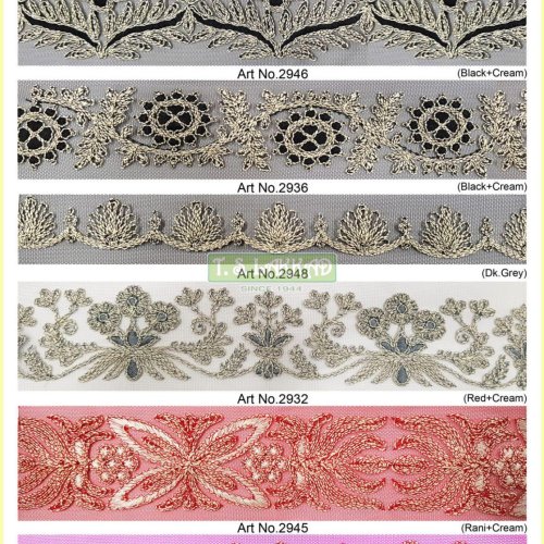 Classic Dual Tone Embroidered Lace Border Trim