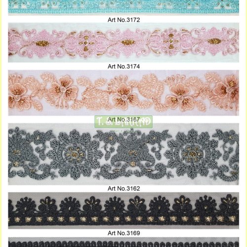 Elegant Floral Embroidered Lace Border Trim