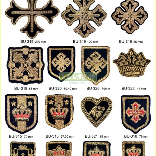 Golden Zari Embroidered Crest & Cross Designer Badge