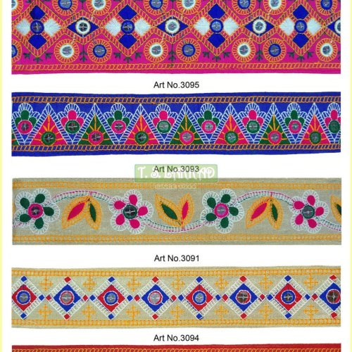 Multicolor Mirror Work Embroidery Lace Border Trim