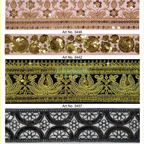 Ornate Sequin Embroidered Lace Border Trim