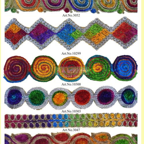 Vibrant Multicolor Embroidered Lace Border Trim