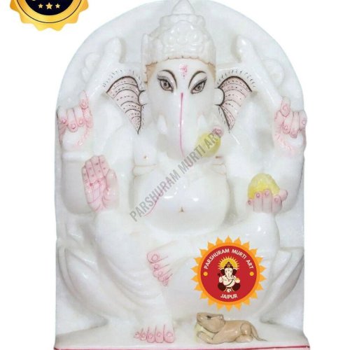 Hand Carved White Marble Ganesh Murti