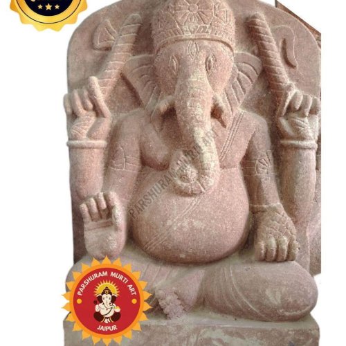 Hand Carved Red Stone Ganesh Murti