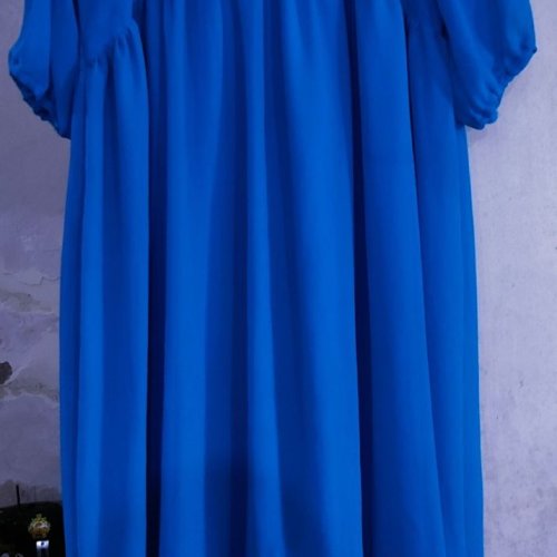 Blue V Neck Solid Gown