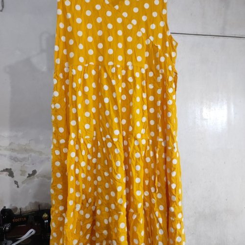 Yellow Dotted Pattern Cotton Sleeveless Gown