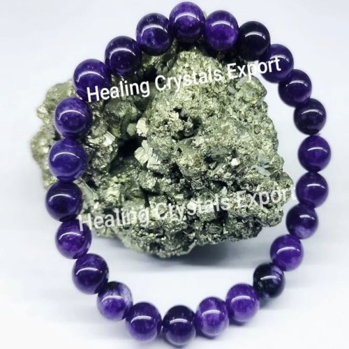 Amethyst Polished Beaded Stretch Bracelet