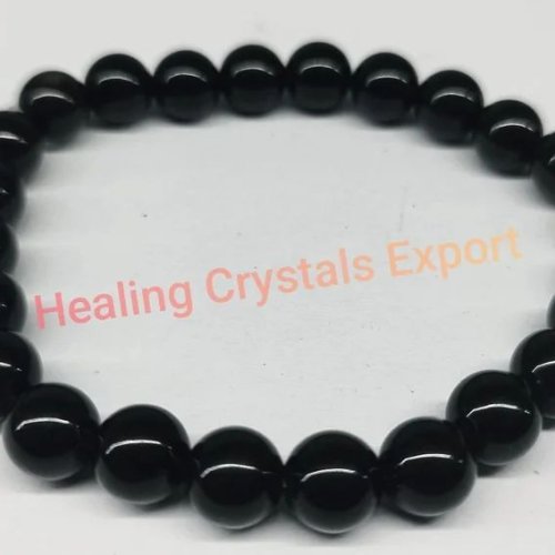 Black Obsidian Glossy Beaded Stretch Bracelet