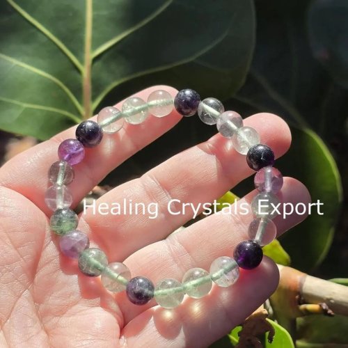 Multi Fluorite Polished Beaded Stretch Bracelet