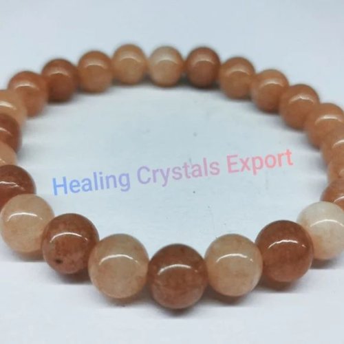 Peach Moonstone Polished Beaded Stretch Bracelet