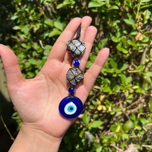 Pyrite Cluster Evil Eye Hanging Decor