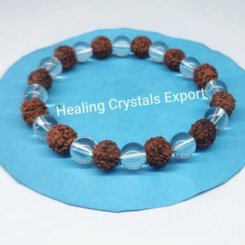 Rudraksha Clear Quartz Beaded Stretch Bracelet