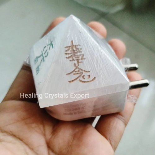 Selenite Pyramid LED Plug in Crystal Lamp