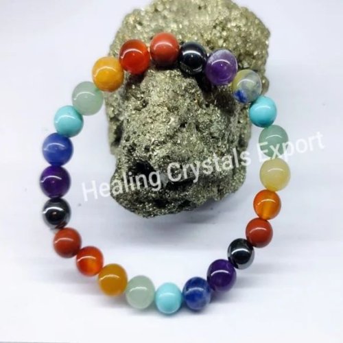 Seven Chakra Polished Multicolor Beaded Stretch Bracelet