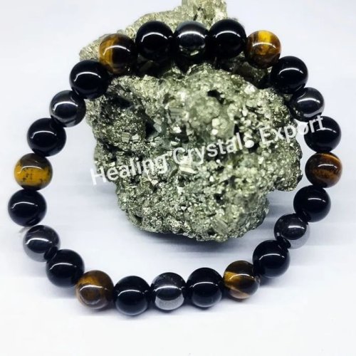 Triple Protection Mixed Stone Beaded Stretch Bracelet